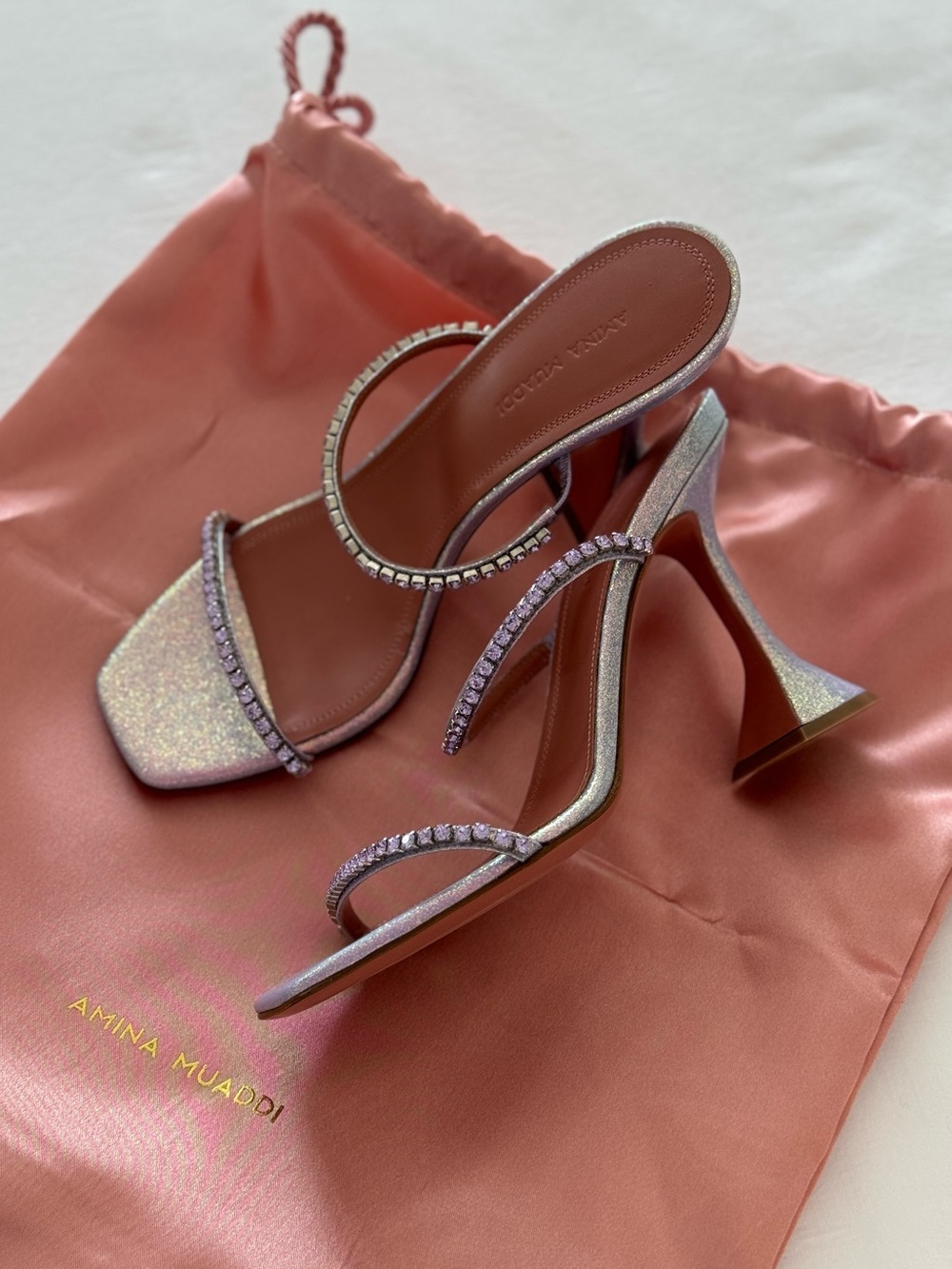 NWT Amina Muaddi Lilac Crystal-Embellished Slide Sandal Authentic - Picture 6 of 8